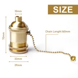 GOMETY E27 Vintage Lamp Holder with Pull Chain Switch, Copper Lamp Holder with Pull Chain Desk Table Lamp Holder Screw Base for DIY Edison Pendant Light Pendant Lamp Holder Accessories