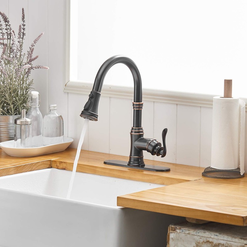 BATHFINESSE Kitchen Faucet, Oil Rubbed Bronze Finish, 360 Degree Swivel,