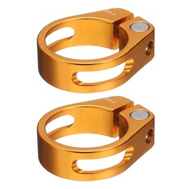 sourcing map 2pcs Bike Seat Post Clamp 34.9mm Clip Aluminum Alloy Bicycle Locking Seat Post Ring with M4 Hex Screw for 30.4 to 31.6mm Bicycle Mountain Road Bike Tube, Gold