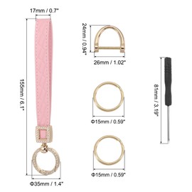 PATIKIL Leather Wristlet Keychain, Key Chain Holder Key Fob Wristband with 5 Key Ring and Anti-Lost D Ring for Men Women Purse Car Keys, Gold/Pink