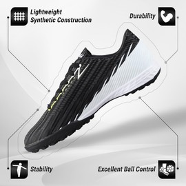 Vizari Tesoro Turf Soccer Shoes for Boys and Girls| Turf Shoes with Durable Synthetic Upper | Youth Football Turf Shoes with Molded Rubber Oursole | Superior Traction on Turf Ground, (Black, 1.5)
