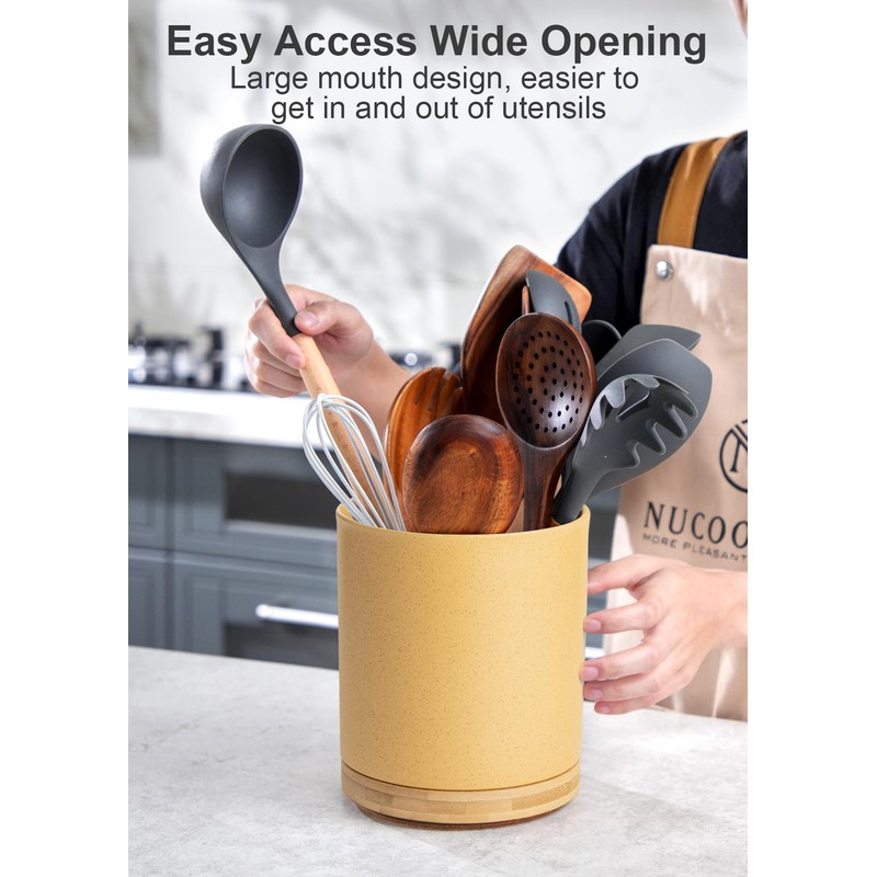 Nucookery 360°Rotating Utensil Holder, 7.2" Kitchen Utensil Crock, Ceramic Cooking