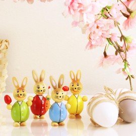 com-four® 4 x decorative Easter bunnies made of wood for Easter decoration, decorative, wooden rabbit figures in four colours (4 x colourful rabbits)
