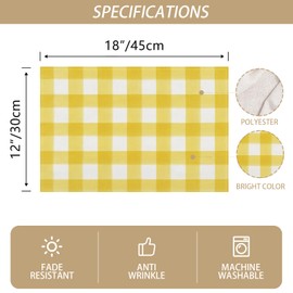 Rvsticty Linen Watercolor Yellow White Buffalo Check Plaid Placemats Set of 4 Yellow Gingham Table Mats Farmhouse Spring Easter Home Table Decorations-12×18''
