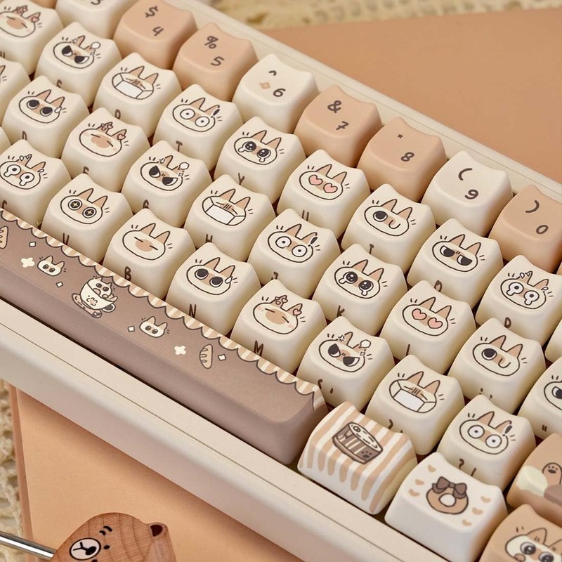 SWDPORT Cute Cat Keycaps Set, 132 Keys Thick PBT Mao