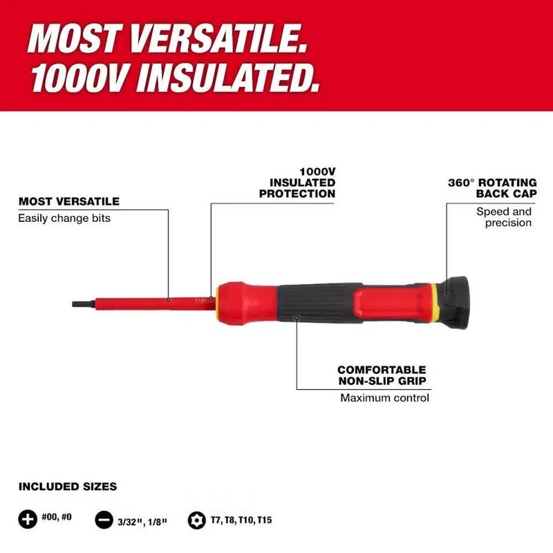 Milwuukee Fits Milwaukee 48-22-2217 8-in-1 1000V Insulated Precision Multi-Bit Screwdriver