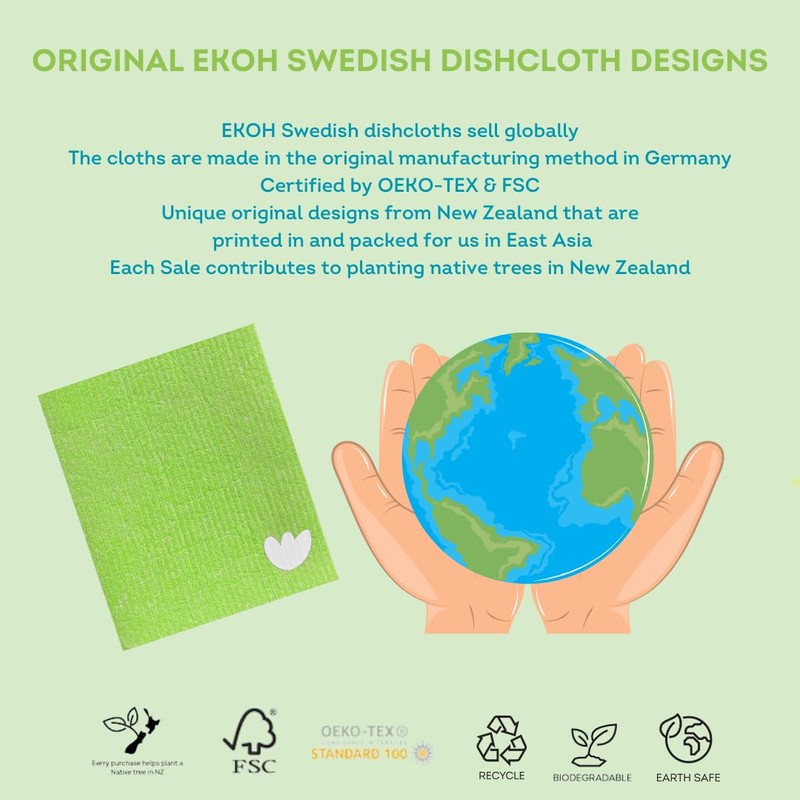 EKOH Design Swedish Dish Cloths 12 Eco Reusable Cellulose Cloths