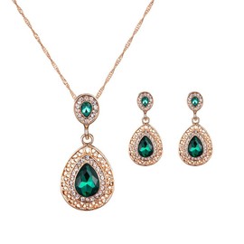 KBRPEY Women's Jewellery Set Diamond Earrings Crystal Necklace Earrings Set Rhinestone Pendant Teardrop Dangle Earrings Fashion Simple Jewelry Set for Women Gift(Green)