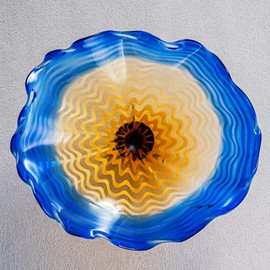 Hand Blown Art Glass Wall Decor, Modern Glass Plate Wall Art, 12Inch Murano Glass Wall Decoration Plates for Kitchen, Living Room, Staircase, Foyer, Hallway