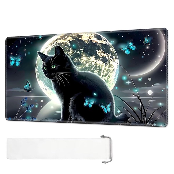 Tudguiloae for MTG Playmat, Moonlight Black Cat Magic Playmat, 24x14