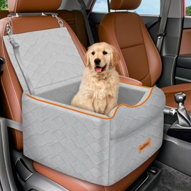 VavoPaw Small Dog Car Seat, Waterproof Dog Booster Seat with Thick Cushion & Safety Leash, Removable Car Back Seat Bed for 1 Small Dogs Under 25lbs, Pet Car Seat for Travel, Gray