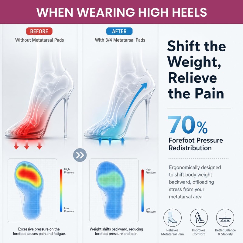 Gel Heel Inserts, Self-Adhesive Half-Sole Pads for High Heels,Clear,P:4-5.5