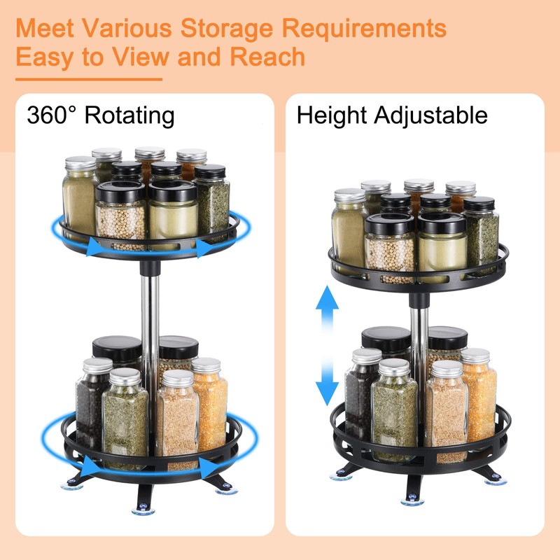 sourcing map Lazy Susan Organizer, 2 Tier Rotating Spice Rack
