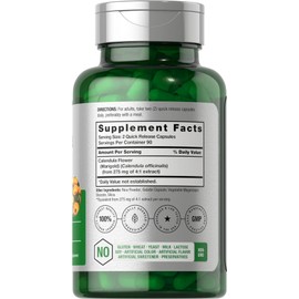 Horbäach Calendula Flower Capsules 1100mg | 180 Count | Marigold Extract | Non-GMO, Gluten Free Herbal Supplement