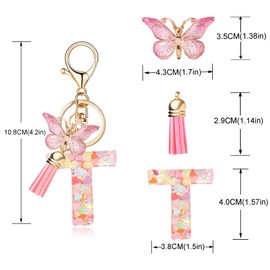 OKAICEN Fashion Alphabet Initial Letter Keychain Tassel Butterfly Pendant Key Ring for Purse Handbags Women Girl ('T')