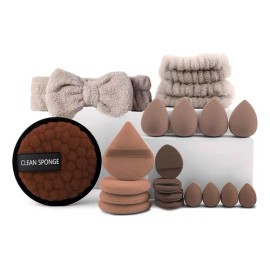 Esponja Maquillaje Beauty Cara Blender Aplicador Para Base Color Marrón,20 Unidades sin latex para todo tipo de cosmético líquido y crema,incluye diferentes tipos y tamaños de esponjas y soplos de pol