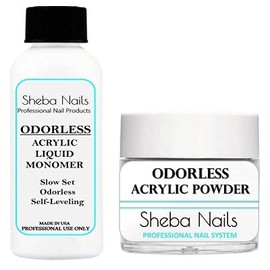 SHEBA NAILS Odorless Acrylic Combo Kit - 4oz. Liquid & 1oz. Powder Acrylic Nails DIY Nail Extension Perfect For Cosmetology Students - Tamper Proof/Evident Seal