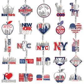 Sureio 25 Pcs Nyc Metal Keychain New York American Patriotic Souvenirs Gifts USA Keychain Nyc Souvenir Collection Bulk