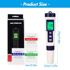 pH Value Meter, pH Tester, pH Meter, Pool 5 in 1 Digital Water Quality Tester for pH PPM EC TDS
