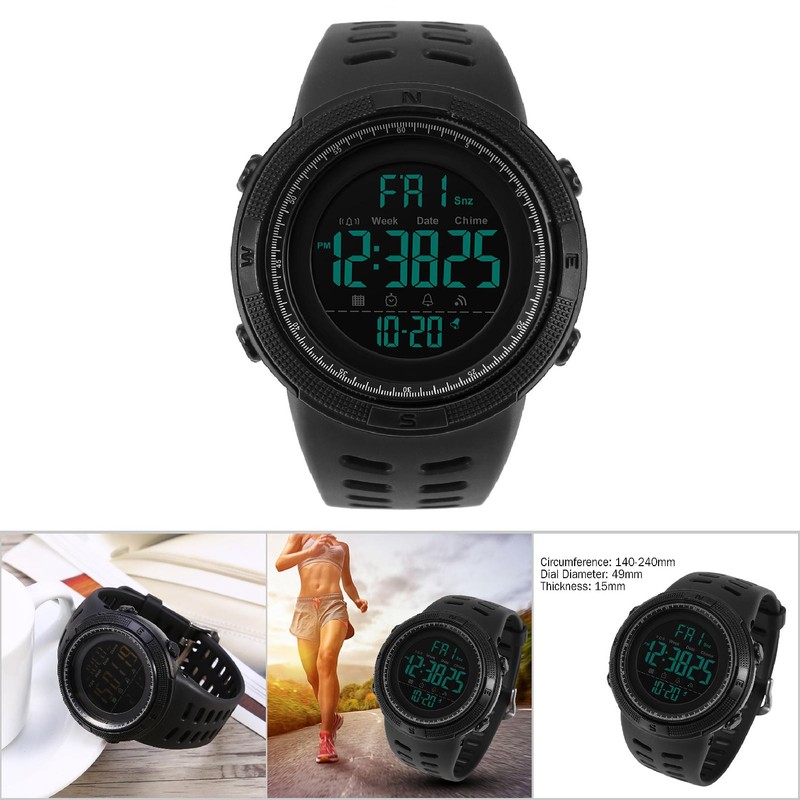Mens Male Digital Back Light Round Waterproof Sport Watch Wristwatch