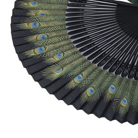 Hand Folding Fan, Black Peacock Handheld Folding Fan Chinese Fan Wood Hand Fan with Tassel for Wall Decoration Wedding Birthday Gifts