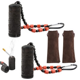 Linkidea 2 Pack Portable Ashtray Keychain, Creative Wood Pocket Ashtray Smell Proof Container, Men's Ladies Small Outdoor Cigar Ashtray with Lid