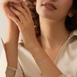 NIFUNAO Rose Flower Bracelets for Women 925 Sterling Silver Flower Bracelet Leaf Bracelet Jewelry for Mother Mom Wife