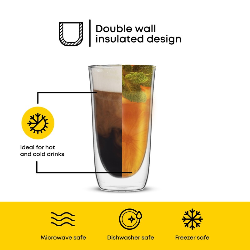 JoyJolt Spike Double Wall Glasses, Cocktail Beer Drinkware Glass Set