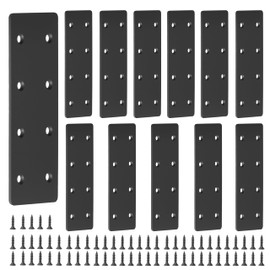 12 PCS Black Flat Straight Mending Plate with 96 M4*20mm Screws 6-1/2" x 2-5/8" Carbon Steel Repair Brace Bracket 3mm Thick for Wood Furniture Cabinet Flat Straight Brace Brackets