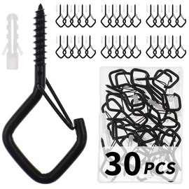 CADONO 30 PCS Cup Screw-in Hanger Hooks with Safety Buckle, Windproof Screw Hooks Perfect for Hanging Outdoor String Lights, Plants, and Patio Lights,for Ceiling and Wall Mount, 2.2 Inches in Black