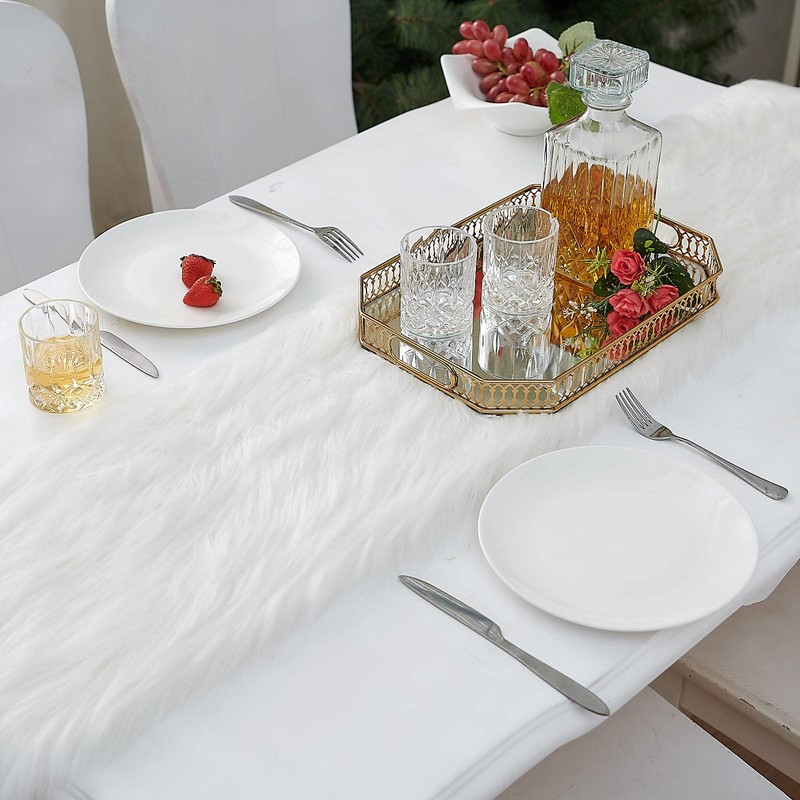 Pontedinvoy Faux Fur Modern Table Runner - Decorative Fur Table