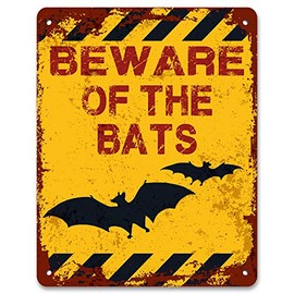 Print Crafted - Beware Of The Bats | Vintage Metal Garden Yard Warning Sign