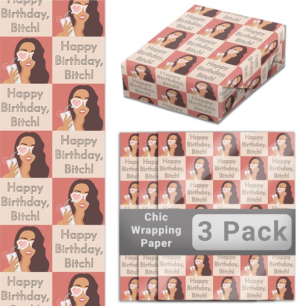 Super Cute Funny Happy Birthday Girl 20x30 In Wrapping Paper Sheets 3 Pk. Recyclable Novelty Design Squares Great for Friends. Unique Folded Heavy Duty Gift-Wrap Papers for Women’s Bday Gifts.