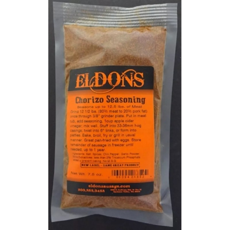 Eldons Chorizo Fresh Sausage Seasoning 7.5 oz. Bag Seasons 12.5