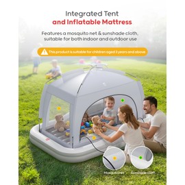 QPAU Inflatable Kids Air Mattress with Tent and Fast Electric Pump, Ages 3+