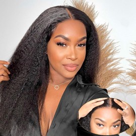 Domiso Wear and Go Glueless Wigs Human Hair Pre Plucked Pre Cut Kinky Straight 6x4.6 HD Lace Front Wigs Human Hair for Women Beginners Wig Natural Hairline Natural Black Color 200% Density 20 Inch