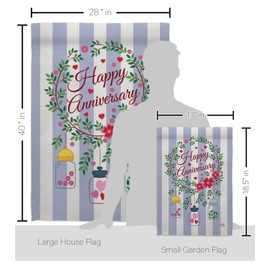 Breeze Decor Happy Anniversary Kit Celebration Couple Married Wedding Occasion Party Valentines Decoration Banner Small Yard Gift Double-Sided, House & Garden Flags Set w/Flagpole, Made in USA