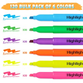 Aigybobo 120 Pack Highlighters in 6 Assorted Colors, Chisel Tip Dry-Quickly Highlighters Bulk, No Bleed Highlighter Markers for Kids Adults, Classroom Teachers Must Haves, School Office Supplies