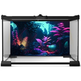 Jungle Aquarium Background Dense Jungle with Leaves Flowers In Pastel Colors Under Neon Light Terrarium Background Abstract Clear Pastel Colors Jungle Theme Landscape Fish Tank Background 36x24in