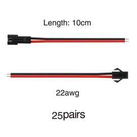 YIXISI YIXISI 25 Pairs JST SM 2-Pin 2.54mm Pitch Plug Male and Female Connector Adapter with 100mm Electrical Cable Wire for LED Light