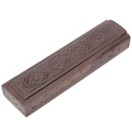 GURU SHOP Incense Stick Box, Pen Box with Carved Ornament, Storage Box, Brown, Wood, 3.5 x 24 x 6 cm, Incense Stick Holder