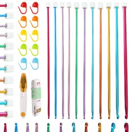Tunisian Crochet Hook Set, 11 Pieces Tunisian Crochet Hook 2.0-8.0 mm, 27 cm Long Aluminium Tunisian Crochet Hooks Set for Beginners, Crochet Hook Tunisian Set for Beginners