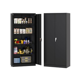 GarveeHome Metal Storage Cabinet 71" H with Lock,Steel Tool Cabinet with 4 Adjustable Shelves and 4 Adjustable Feet,Storage Organization for Home,Garage,Office,Shop