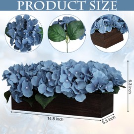 Scawim Pre-made Flower Table Centerpiece, Artificial Hydrangea Arrangements Centerpieces Fake Flowers Decor Wood Tray with Faux Flower Wedding Bouquets Room Kitchen Farmhouse Indoor Office Party(Blue)