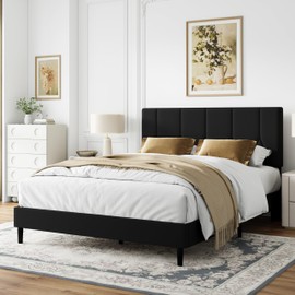 Queen Size Bed Frame, Platform Bed Frame with Velvet Upholstered Headboard, Queen Upholstered Mattress Foundation with Strong Wooden Slats, No Box Spring Needed, Noise Free, Easy Assembly