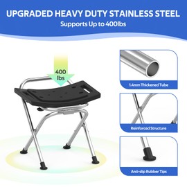 Meday Folding Shower Chair for Inside Shower - Stainless Steel Foldable Shower Seat with Cushion - 400lbs Bathroom Stool, Collapsible Portable Travel Bath Bench for Elderly Senior Handicap & Disabled