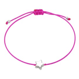 Selfmade Jewelry Armband Damen Silber Stern Handgemachtes Armkettchen mit Sternchen Größenverstellbar Inkl. Geschenk-Verpackung (Silber - Pink)