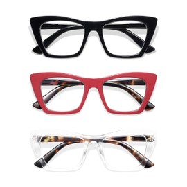 AMOMOMA Oversized Reading Glasses for Women,Trendy Cat eye Blue Light Computer Reader AM6028C1+C8+C9 2.0 X