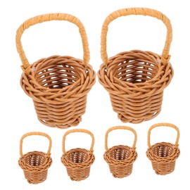 KONTONTY 6 Pcs Pp Woven Mini Baskets Handles Tiny Storage Baskets for Flowers Decorative Mini Baskets for Home Office