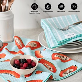 RECYCO Waffle Kitchen Towel Set of 2 - Quick Dry Microfiber Sustainable Dish Towels - Ultra Absorbent Reusable Cleaning Tea Towels - Lightweight Hand Towels,16”x 28”, Papaya Joy